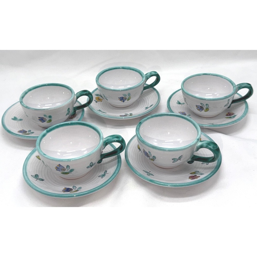Gmunden Keramik Austria Blue Flower Espresso Cup and Saucer Set of 5 Vintage